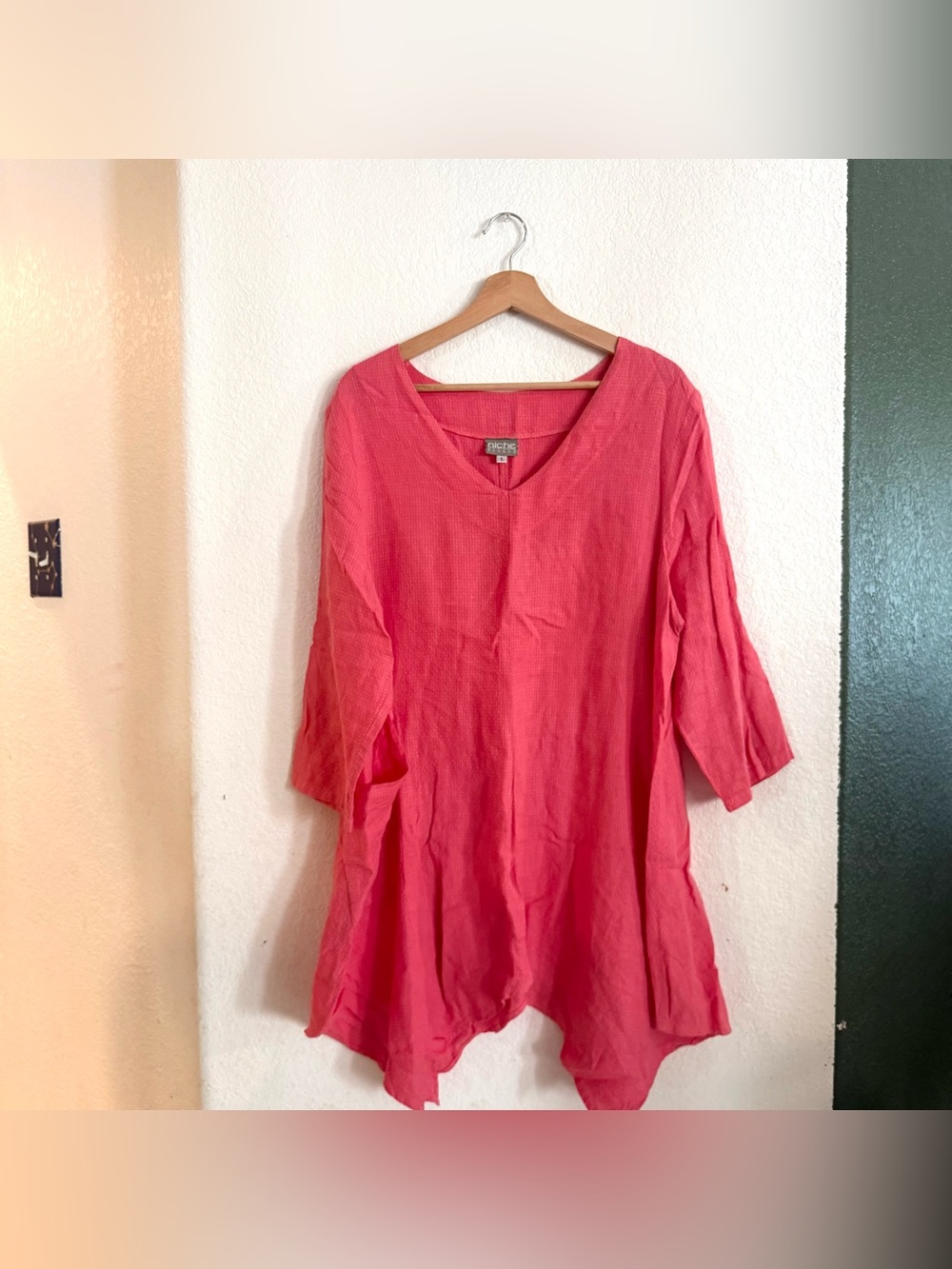 Niche Nilgun Derman Womens Shirt Tunic Peach Salmon Lagenlook Size Large